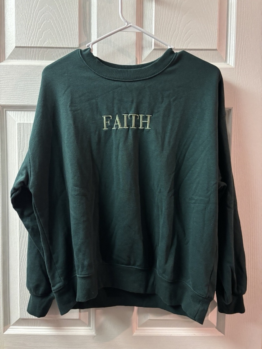 Revival Club “Faith” Dark Green w/ Light Green Writing Crewneck - Size Medium